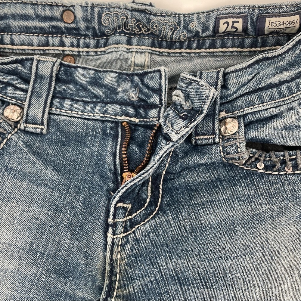 MISS ME JEANS Women’s JE534OB5X Boot Distressed knees embellished pockets sz 25 - Picture 7 of 14